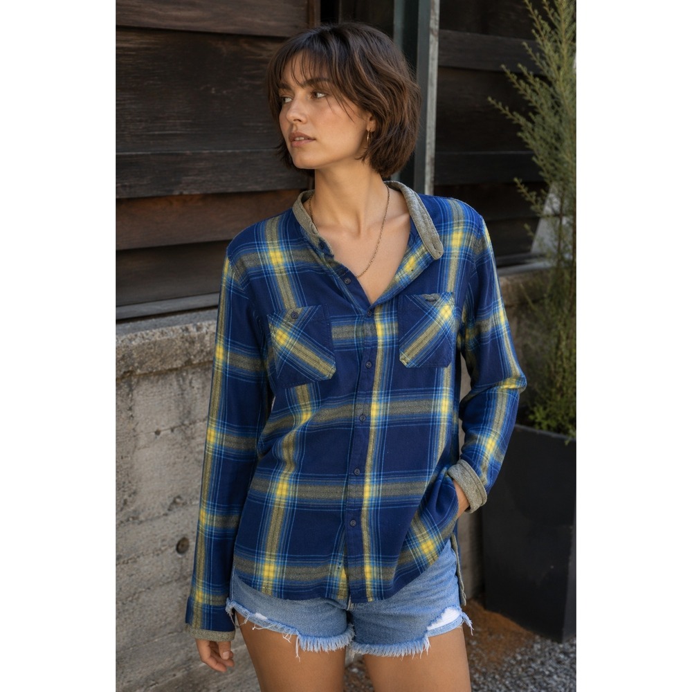 Urban Outfitters Urban Pipeline Blue Yellow Plaid Ultimate Flannel Shirt L